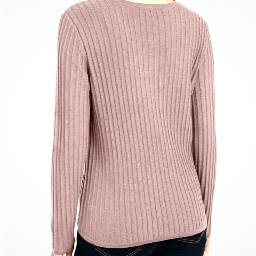 INC International Concepts Blush Pink Ribbed Tie Front Crewneck Sweater New XL - Picture 2 of 11